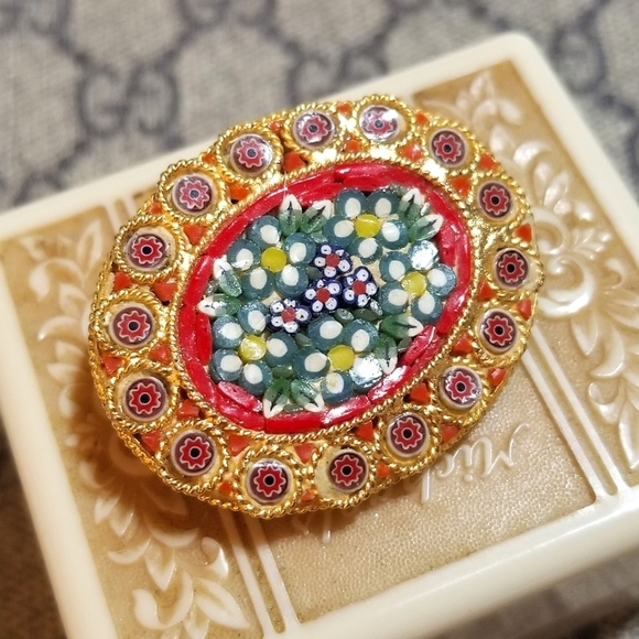Vintage Micro Mosaic MINT Brooch - Picture 3 of 7